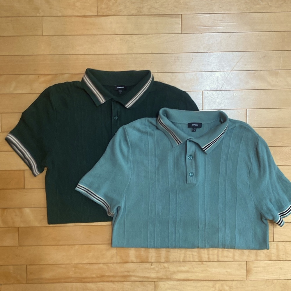 Express short sleeve Knit Polo with Striped Accents - set of 2